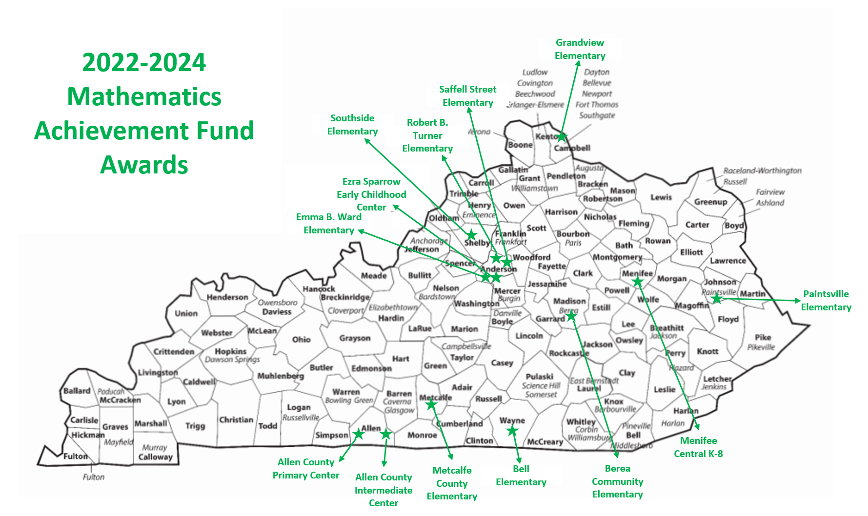 map of Kentuckly with MAF schools indicated